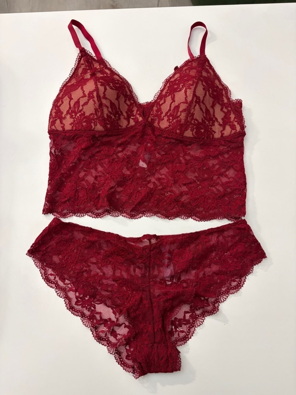 NWOT Adore Me Lace Bralette & Lace Cheeky Underwear Set - Burgundy Size L & XL